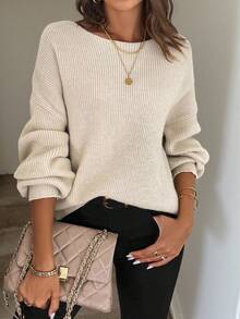 Easowa Women's Retro Brown Bow-Knot Crew Neck Long Sleeve Sweater, Autumn/Winter,Long Sleeve Tops - Apricot - View 2