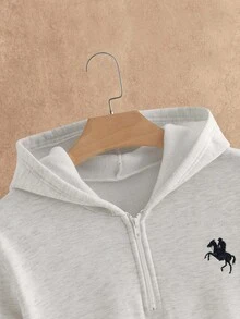 Manfinity NXTstreet 男士骑士刺绣半拉链连帽衫和运动裤休闲运动服套装，秋季服装，冬季服装 - 灰色 - 查看 9