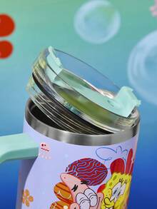 SpongeBob SquarePants | SHEIN 40 Oz / 1000 Ml Cartoon Pattern Gradient Stainless Steel Insulated Cup With Handle And Straw