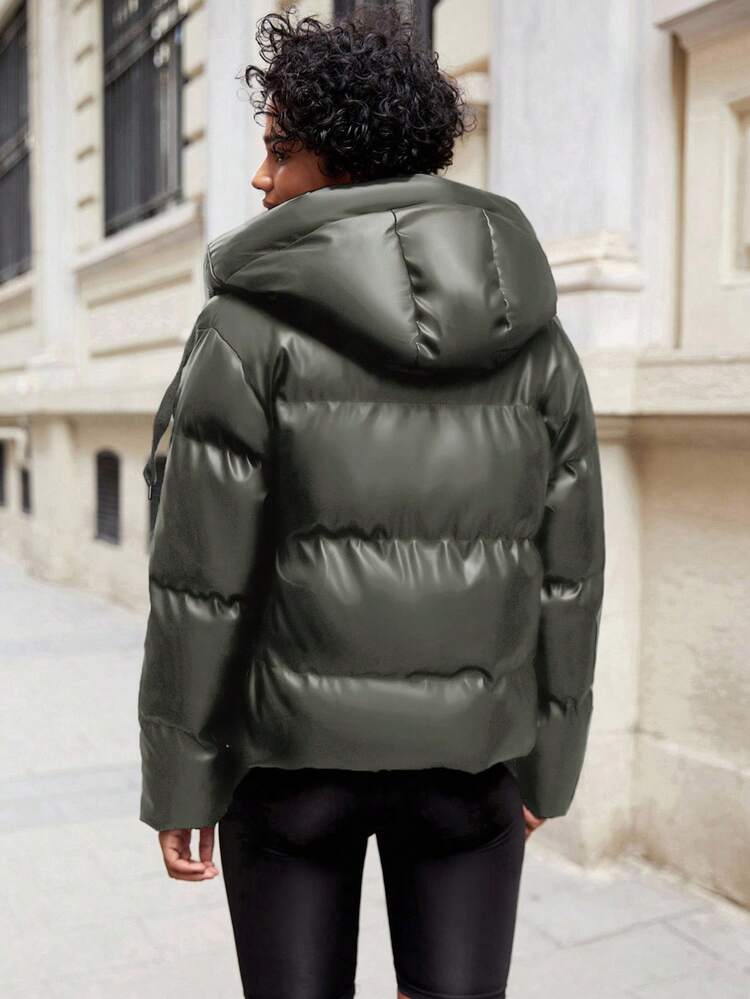 EURMUSE Solid Zip Up Hooded Puffer Coat | SHEIN EUQS