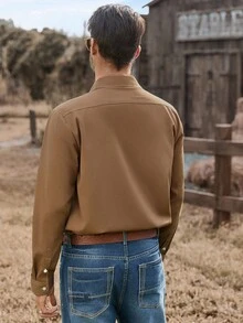 Manfinity Nomadique Men's Western-Style Brown Loose-Fit Floral Heat-Transfer Long-Sleeve Shirt - Suitable For Halloween, Fall Casual Outings & Western-Themed Events, Also A Thoughtful Gift For Husbands/Boyfriends. Men Cowboy Shirts Western Men Shirt Katseye Men Western Shirts Men Western Tops Lara Croft Rodeo Shirt Men Earning - Coffee Brown - View 2