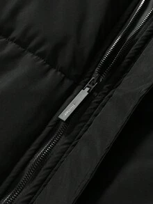 Manfinity EMRG 男士字母和山脉印花立领休闲冬季羽绒服街头风长袖外套，秋季款 - 黑色 - 查看 6