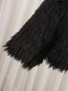 SHEIN Elladie kids 女宝宝简约纯色蓬松短外套，适合外出，秋冬 - 黑色 - 查看 8