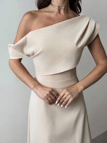 Firerie Váy maxi màu mơ dịu dàng dành cho nữ, váy xòe cổ xếp ly thanh lịch, váy maxi cổ lệch không tay, phù hợp cho mùa xuân, mùa hè, mùa thu, mùa đông, trang phục đi biển, phong cách sân bay, trang phục nghỉ dưỡng, thanh lịch, đi làm, gợi cảm, mùa cưới, lễ tốt nghiệp, tiệc tốt nghiệp, trang phục biểu diễn, hòa nhạc, trang phục công sở, trở lại trường, trang phục nghỉ dưỡng dành cho nữ, váy sinh nhật dành cho nữ, trang phục giáo viên nữ - Màu be - Xem 7