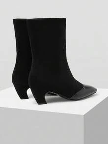 Mnmlis Women's New Side Zipper Square Toe Knee-High Boots - Black - View 7