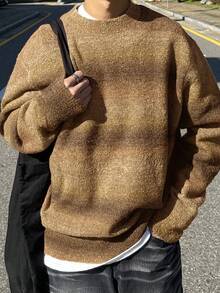 DAZY Herren Lässig Farbverlauf gestreifter Rundhals Langarm Pullover, Herbst, Grunge Stil