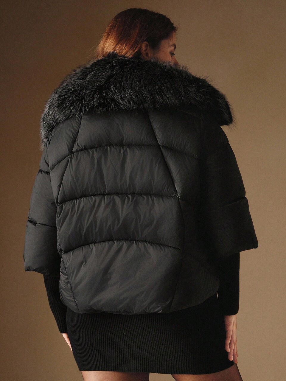 Plus Size Women's Luxury Faux Fur Collar Knitted Sleeve Thick Jacket,Black,Winter,Elegant,Formal,Evening,Chic Christmas Party New Year Coat For Work