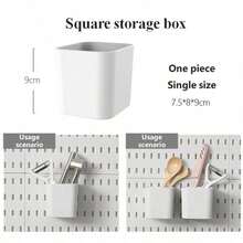 畅销家居用品，Basic Living 1 件壁挂式无钻孔塑料钉板，多种组合套件配件，多功能储物钉板配有各种储物盒和金属挂钩，适用于车库工作台/家庭厨房整理和储物/办公室/工艺室/浴室（28*28 厘米） - 白色 - 查看 11