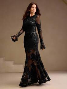 Đầm maxi dài dáng suông, hở lưng, thêu hoa 3D cao cấp, thanh lịch hiệu Anewsta màu đen, thích hợp cho năm mới và Giáng sinh. - màu đen - Xem 4