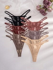 SHEIN 12pcs/Pack Plus Size Women Lace Bow Thong Panties