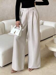 Lavishia Modische und vielseitige Damenhosen mit weitem Bein in Unifarbe, geeignet für den Arbeitsweg