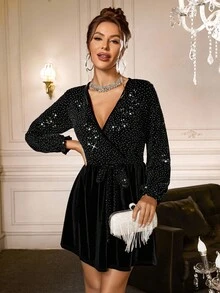 VaVaBold Women's Fashion Party Rhinestone Patchwork Mini Dress