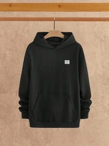 Manfinity NXTstreet 男士休闲针织保暖修身连帽卫衣和抽绳腰裤套装（2件套），秋冬服装 - 黑色 - 查看 7