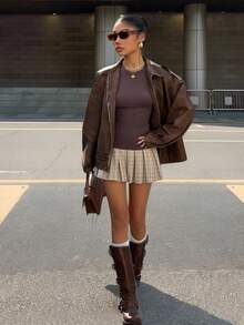 Muchica Giacca vintage marrone alla moda per pendolari, abbigliamento gotico da donna, giacca autunno inverno, per il ritorno a scuola, concerti country, streetwear - Moka Marrone - Visualizzare 5