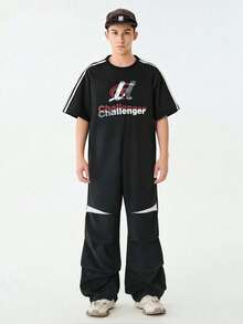 SHEIN 2pcs/Set Teen Boy Letter Print Round Neck Short Sleeve T-Shirt And Wide Leg Pants