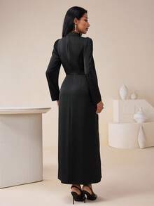 Veilorie فستان أنيق للنساء مزين بالراين ستون على الطراز العربي - الأسود - مشاهدة 3