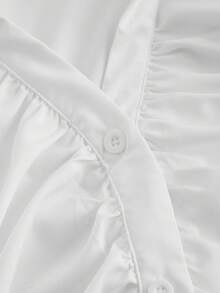 SHEIN MOD Áo cánh tay loe xếp nếp cổ chữ V cỡ lớn cho nữ, thắt eo, áo sơ mi dài tay, quần áo, áo cánh cài nút, dành cho nữ đi hòa nhạc, dành cho nữ đi sân bay, năm mới, ngày lễ tình nhân - trắng - Xem 3