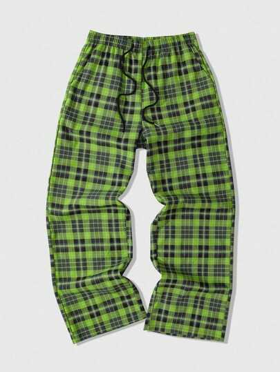 Street Life Pantalones anchos de pierna ancha con cordón en la cintura y bolsillo a cuadros para hombre, otoño