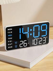 Teckwe Large Digital Wall Clock With Temperature, Calendar, Alarm And Night Light, Big LED Display, RGB Color, Clock For Wall, Room Decor, Home Bedroom Decor Gifts - White and blue. - View 3