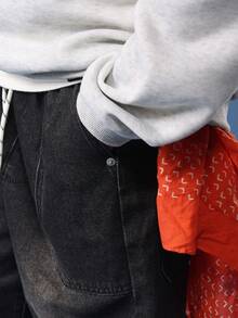 SUMWON 棉质青少年男童阔腿牛仔裤滑板风格经典原色牛仔宽松版型街头潮流休闲宽松裤四季日常下装宽松剪裁 - 黑色 - 查看 7