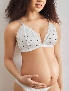 Moonlight&Mama 蕾丝花边心形印花罗纹针织孕妇文胸 - 白色 - 查看 5
