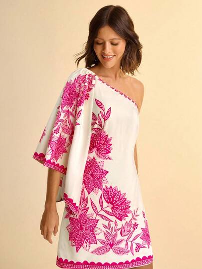 CAJUNI 复古印花无袖迷你连衣裙，休闲度假风格，蓝色