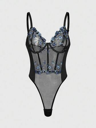 Fairycore Body sexy à baleines en acier avec broderie florale féerique pour femmes