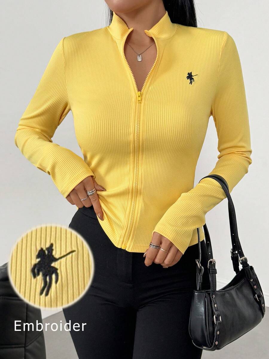 Celisse 刺绣立领修身夹克 - 黃色 - 查看 1