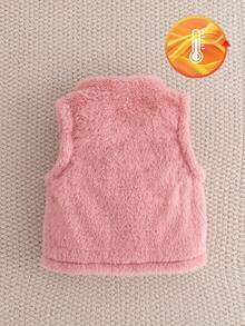 SHEIN 1pc Infant Girl Fashionable, Simple & Cute Pink Furry Vest Jacket, Suitable For Daily School Wear, Spring/Autumn/Winter Fall - Pink - View 2