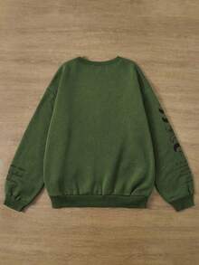 INAWLY 大码女式宽松图案印花圆领运动衫 - 軍綠色 - 查看 2