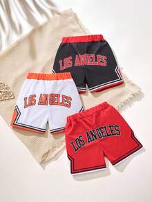 SHEIN Baby Boy's Summer New Arrival Breathable Outdoor Sports Shorts Set With Color-Blocked Design And Letter Print, 3pcs - Multicolor - View 1