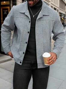 Manfinity CasualCool Plus Size Men's Fashionable Short Pea Jacket Coat For Autumn/Winter Men's Large-Size Woolen Jacket, Suitable For Going Out, Work, Travel, Party And Other Occasions It Is Great For Couples And Makes An Excellent Gift Idea For Boyfriends Or Husbands Or Friends Gray Tweed Jacket