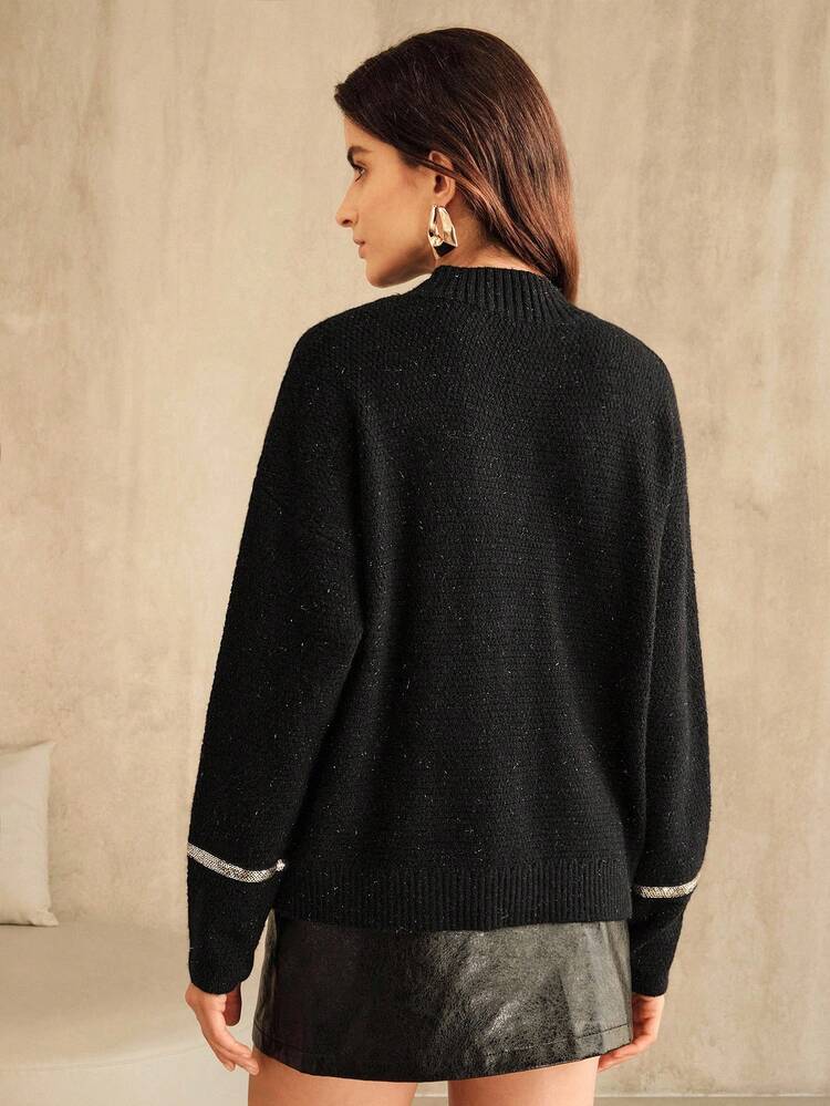 Maglione oversize di alta gamma da donna con paillettes a forma di farfalla, pullover lavorato a maglia con collo alto alla moda per l'autunno/inverno, elegante, chic, di stile, adatto per Natale, Capodanno, uscite