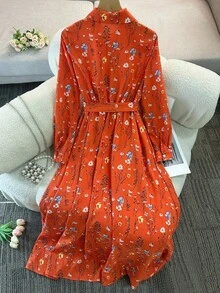 Franclia Đầm Maxi họa tiết hoa đơn giản cổ bẻ màu xanh dành cho nữ - Đỏ - Xem 2