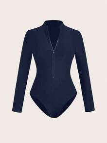 EMERY ROSE Mono de mujer de unicolor con cuello alto, manga larga y media cremallera, informal