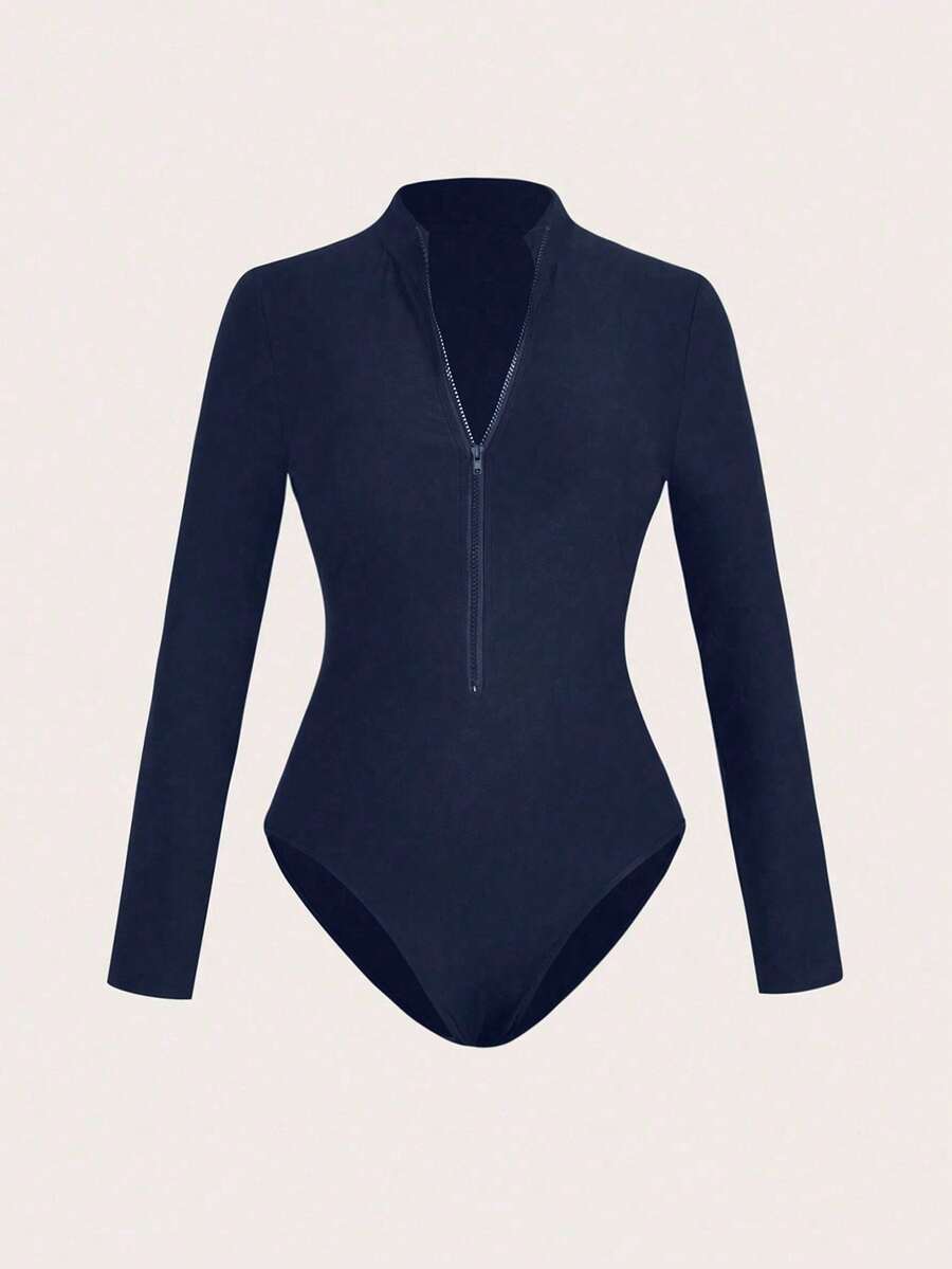 EMERY ROSE Mono de mujer de unicolor con cuello alto, manga larga y media cremallera, informal