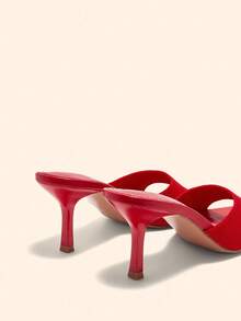 CUCCOO BASICS Women's Square Toe Slim High Heel Elegant Commuter High Heel Sandals For Christmas - Red - View 3