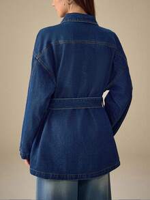 Selenza Women's Long Sleeve Single-Breasted Cargo Pocket Casual Denim Jacket - Blue - View 2