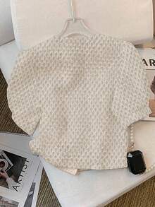 Franclia Áo cánh tay bồng đính nút họa tiết thanh lịch thời trang nữ - Màu Khaki - Xem 2