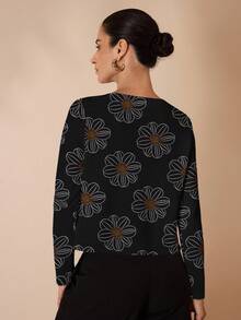 Glamance Shutterstock 黑色花卉印花休闲优雅简约女士长袖开衫，适合日常、工作、外出、办公室、复古旅行、秋冬外出等场合，优雅西装外套，时尚别致的服装系列 - 彩色 - 查看 2