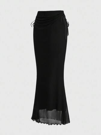 PETITE Falda lápiz con volantes y bajo de sirena versátil y entallada para mujer