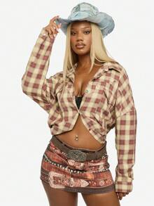 SUMWON WOMEN Cotton Paisley Western Belt Detail Denim Mini Skirt Bohemian Style Festival Bandana Print Short Skirt - Multicolor - View 1