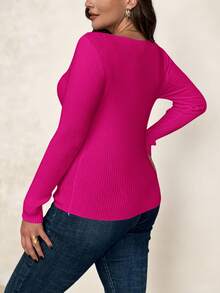 SHEIN Clasi Áo len cổ tròn tay dài màu mơ cỡ lớn cho nữ, áo chui đầu thiết yếu cho mùa thu/đông - Màu Hồng Tươi - Xem 2