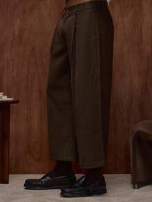 Musero Quần ống rộng lửng có chi tiết khóa cài, kiểu dáng thu đông/xuân hè. - màu nâu - Xem 3