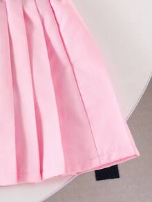 SHEIN 2pcs/Set Young Girls School Style Sweatshirt With Pleated Skirt, Black Collar Sweatshirt With Letter Print, Pink Pleated Skirt Fall Winter - Black - View 4