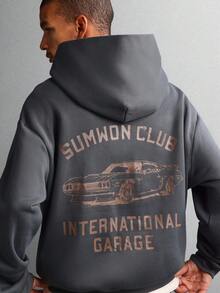 SUMWON Club International Garage 经典羊毛套头连帽衫复古汽车印花设计街头服饰秋冬休闲外套 - 深灰色 - 查看 1