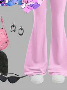 SHEIN Leap Crew Tween Girls Letter Graphic Knit Loose Sweatshirt And Flare Pants 2 Pieces Casual Set Fall Winter - Multicolor - View 6