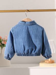 SHEIN Playful Pals 女婴休闲牛仔外套，带保暖内衬，秋冬季女婴冬装外套 - 霧霾藍 - 查看 2