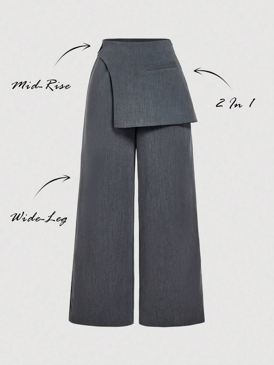 SHEIN MOD Women Dark Gray Overlay Formal Pants, Suitable For Back To School Season, Workwear In Fall/Winter - Dark Grey - View 1