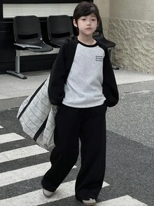 DAZY 2pcs Tween Boys Casual Long Sleeve Sweatshirt And Loose Pants Set Fall - Black - View 2